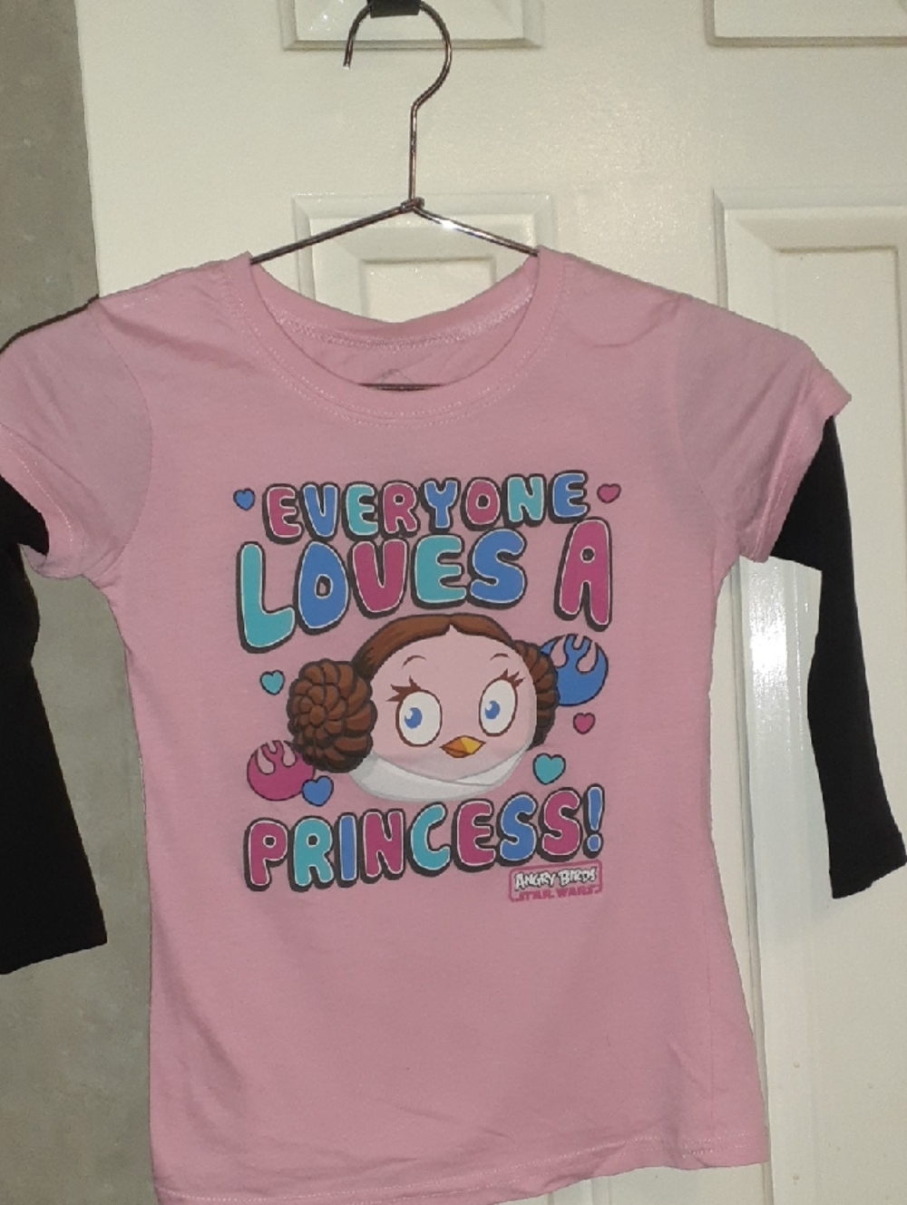 Angry Birds/Star Wars 🩷& 🖤 'Everyone Loves a Princess!' Long Sleeve Tee, Sz 14
